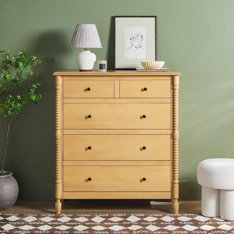 Vivienne Natural Wood Spindle 5-Drawer Dresser