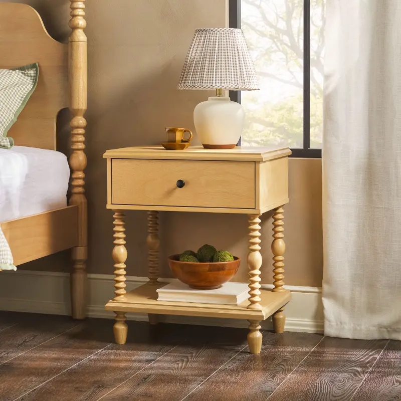 Vivienne Natural Wood Spindle 1-Drawer Nightstand