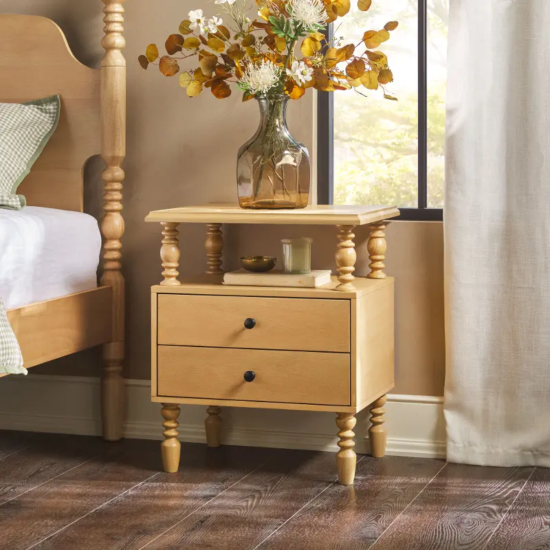 Vivienne Natural Wood Spindle 2-Drawer Nightstand