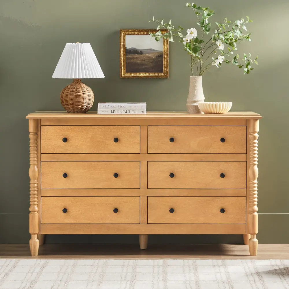 WEVIV026D2NA1 Vivienne Natural Wood Spindle 6-Drawer Dresser-2