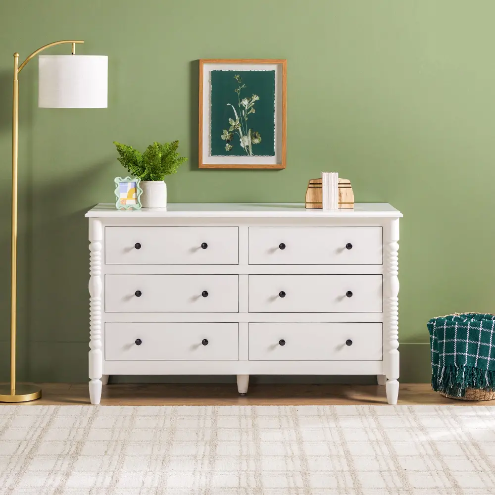 WEVIV026D2WH1 Vivienne White Wood Spindle 6-Drawer Dresser-2