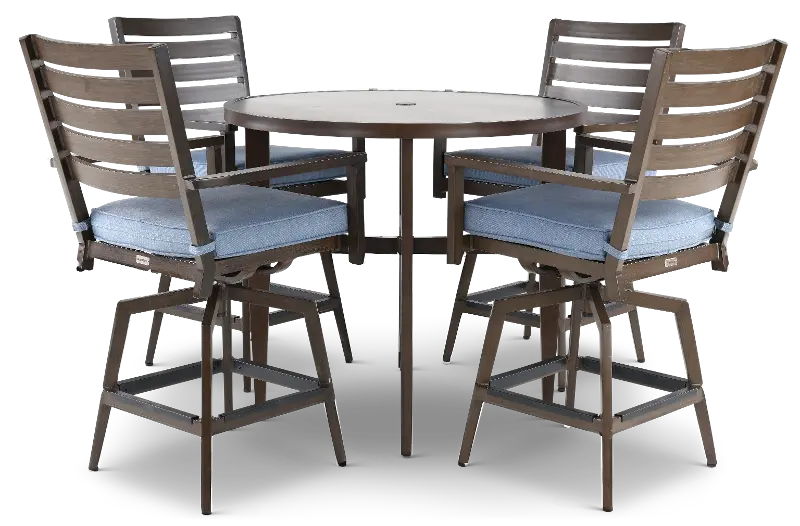 Adeline 5 Piece Blue Swivel Stool and Pub Table Patio Set