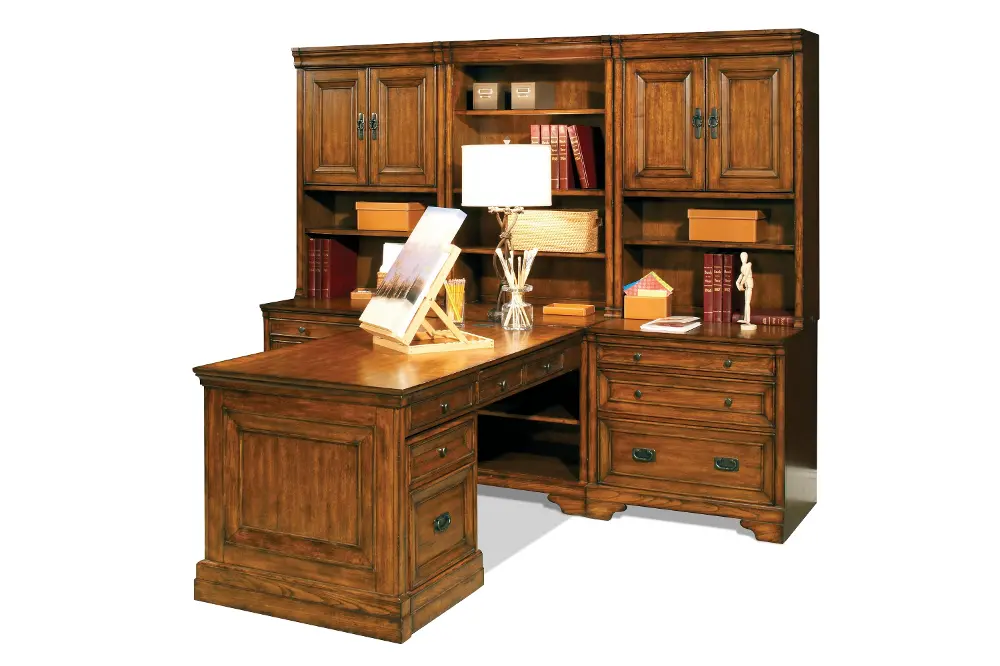 7 Piece Modular Chestnut Brown Wood Desk - Centennial-1