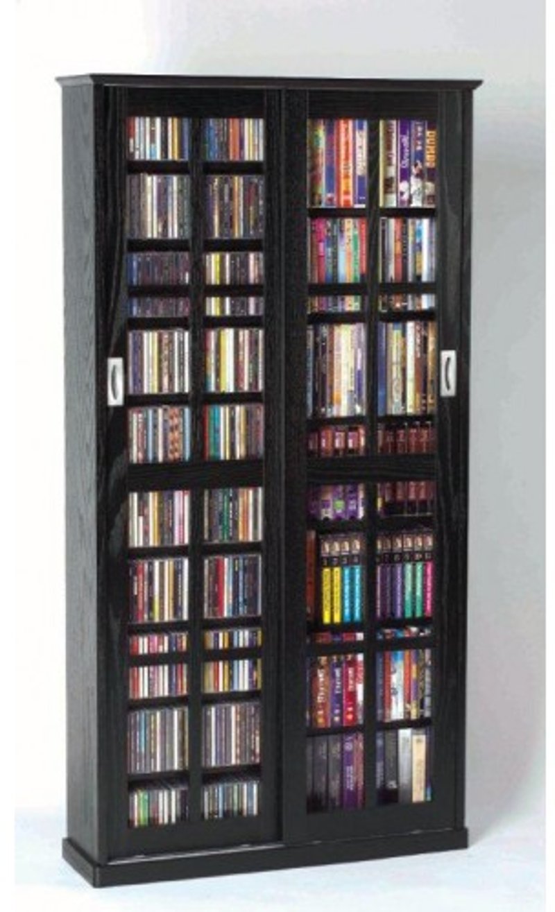 Black 2 Piece Cd Dvd Storage Cabinet, Dvd Storage Cabinet With Sliding Doors