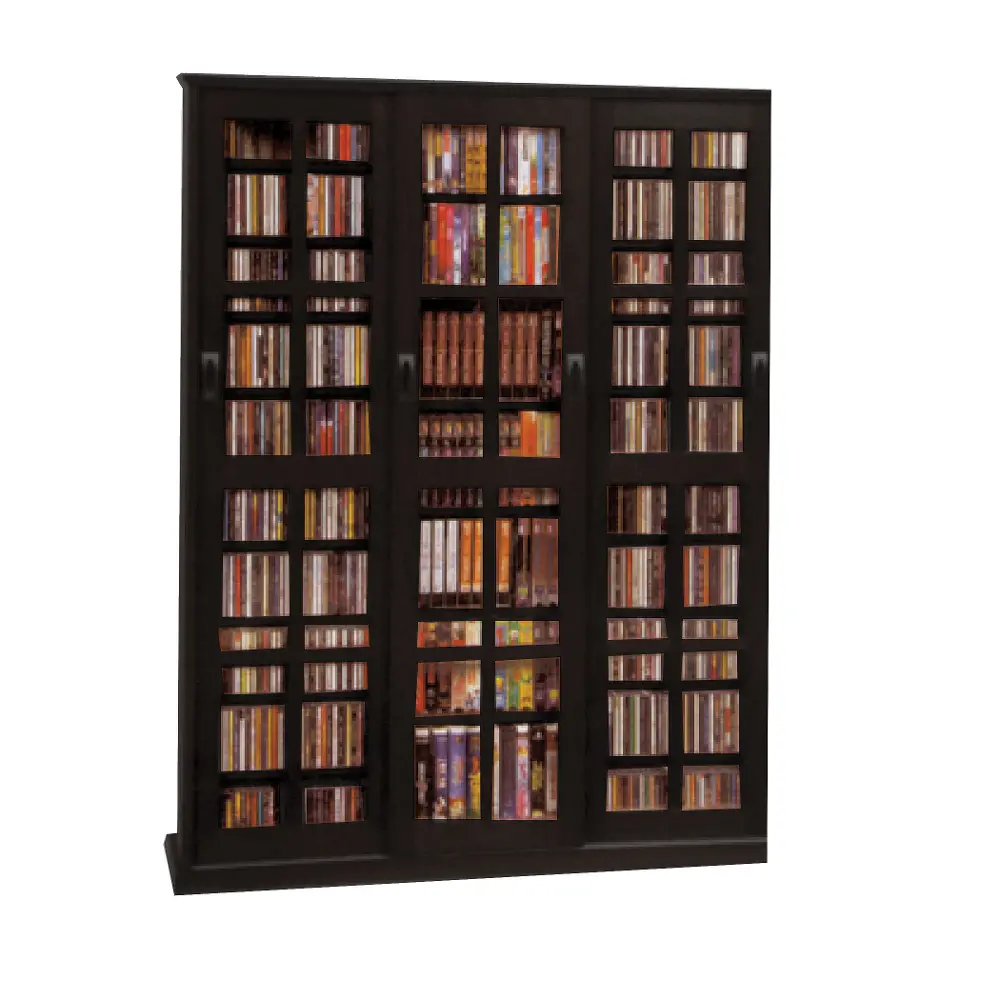 Black 2 Piece CD-DVD Storage Cabinet With Sliding Doors-1