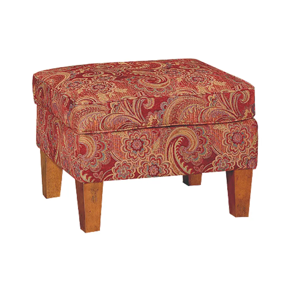 Red Paisley Upholstered Ottoman-1