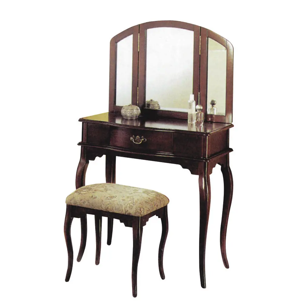 Cherry Vanity Set With Bench And Mirror-1