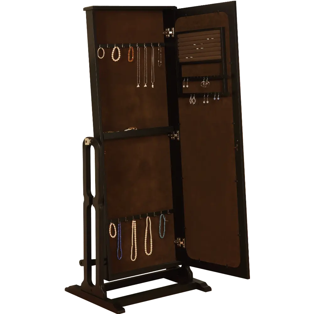 Antique Black Cheval Jewelry Wardrobe with Mirror-1