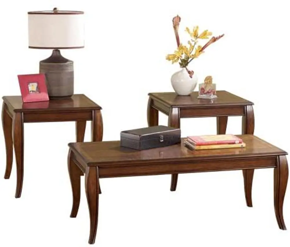 Traditional Brown 3 Piece Coffee Table Set - Mattie-1