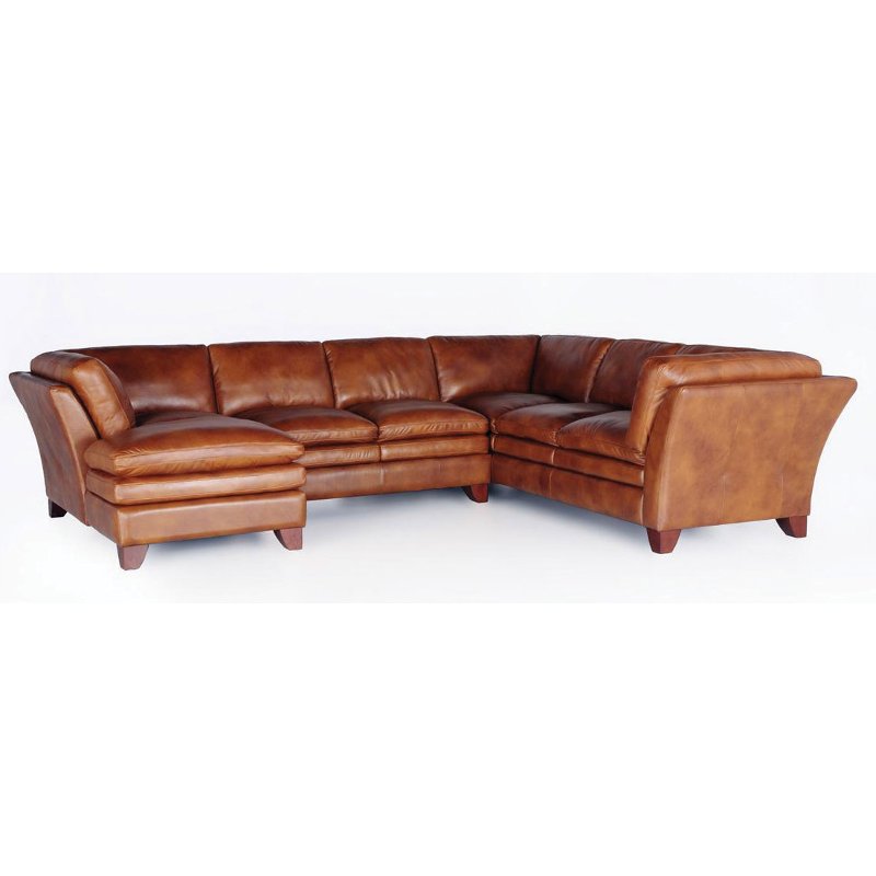 Sierra 3 Piece Left Facing Chaise, Cognac Leather Sectional Sofa