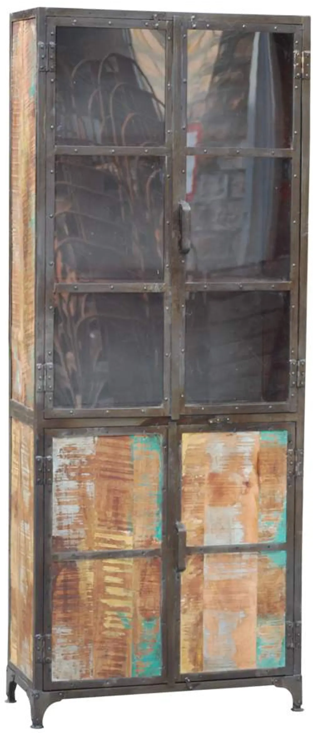 Reclaimed Lumber and Recycled Steel Tall Cabinet-1