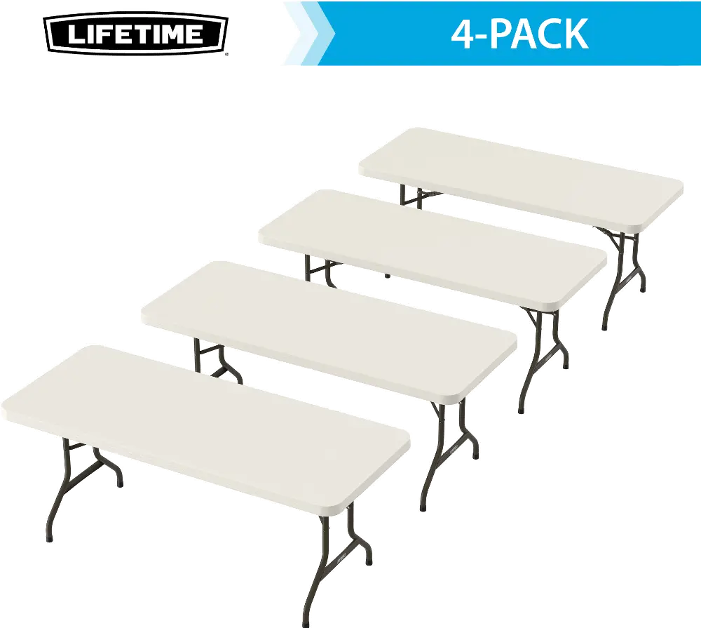 42900 Lifetime 6 Foot Almond Commercial Folding Banquet Tables - 4 Pack-1