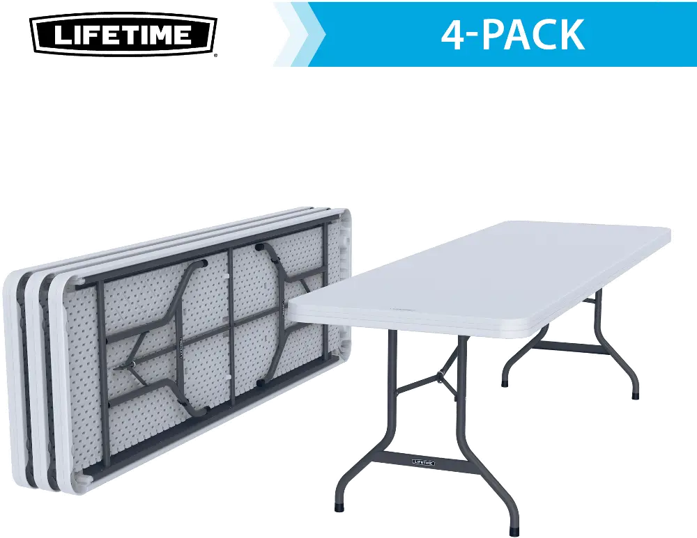 42980 Lifetime 8 Foot White Commercial Folding Banquet Tables - 4 Pack-1