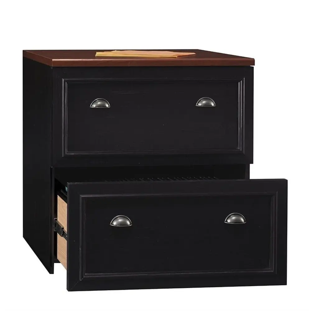 WC53981-03 Fairview Antique Black/Cherry 2 Drawer Lateral File Cabinet-1