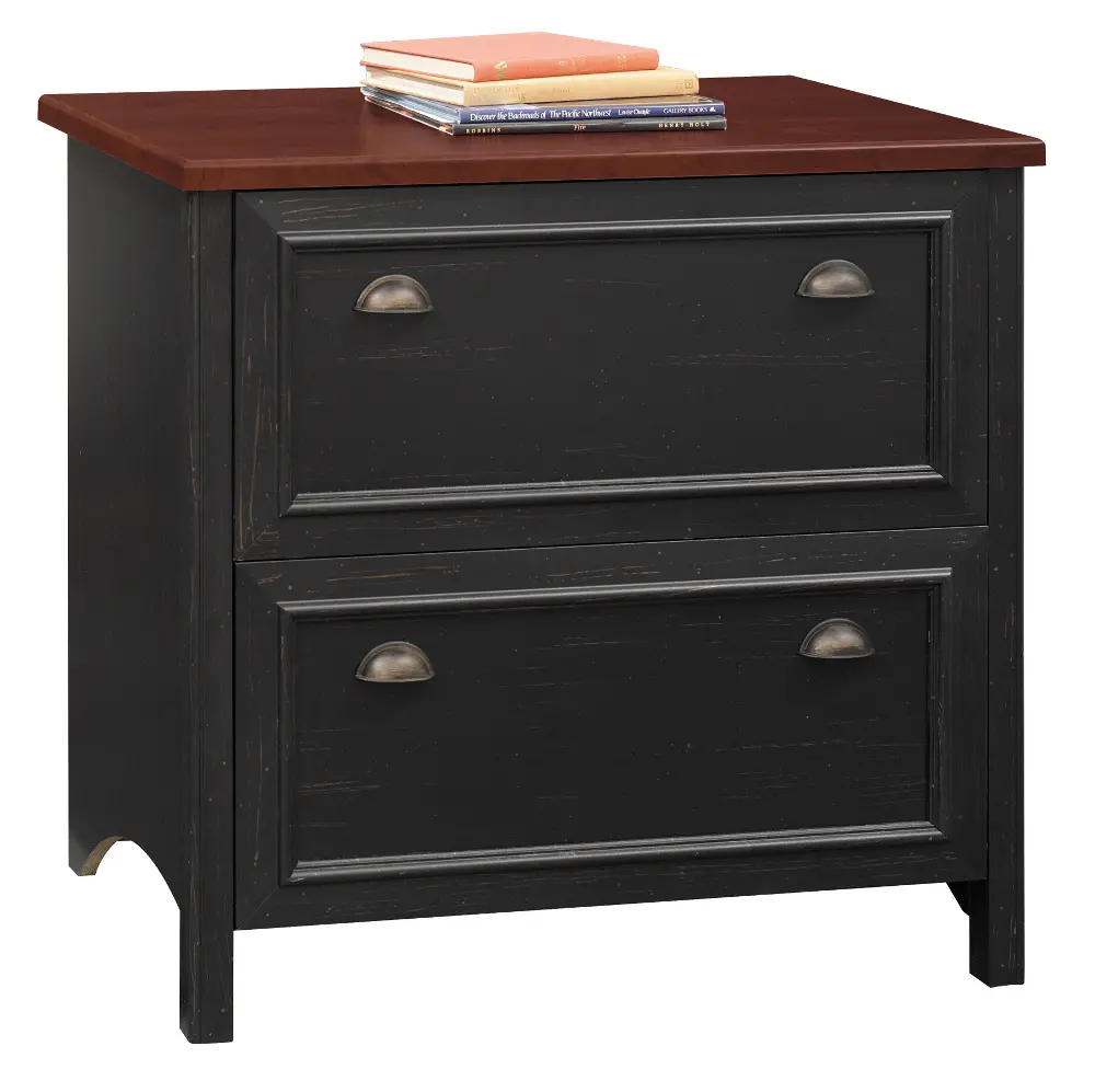 WC53984-03 Black/Cherry 2 Drawer Lateral File Cabinet - Stanford-1