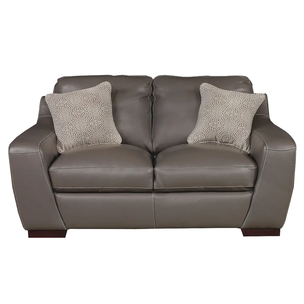 Contemporary Slate Gray Leather Loveseat - Shinning Tips-1