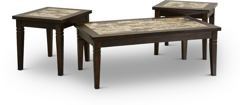 Wood & Marble 3 Piece Coffee Table Set-1