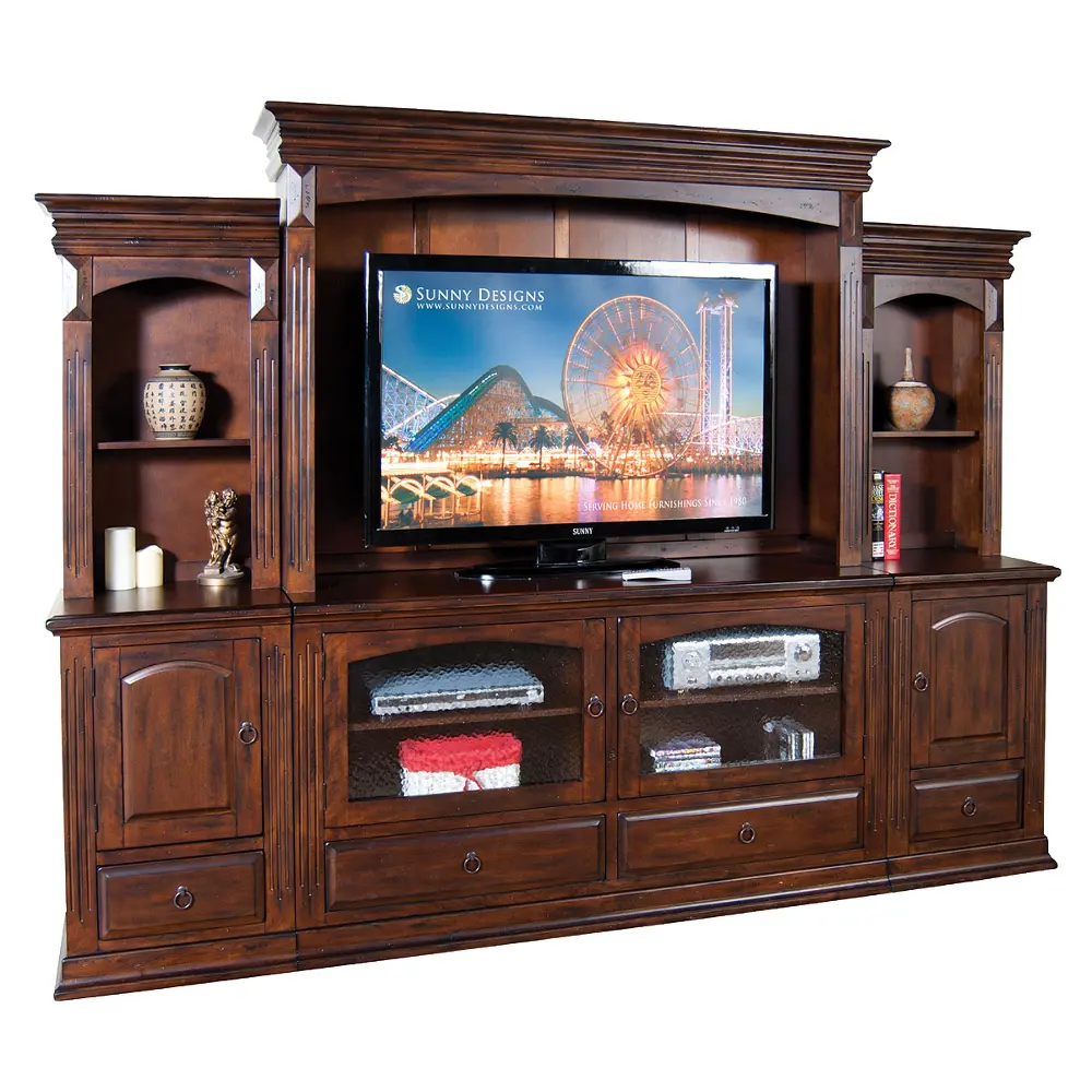 Washed Brown 6 Piece Traditional Entertainment Center - Santa Fe-1