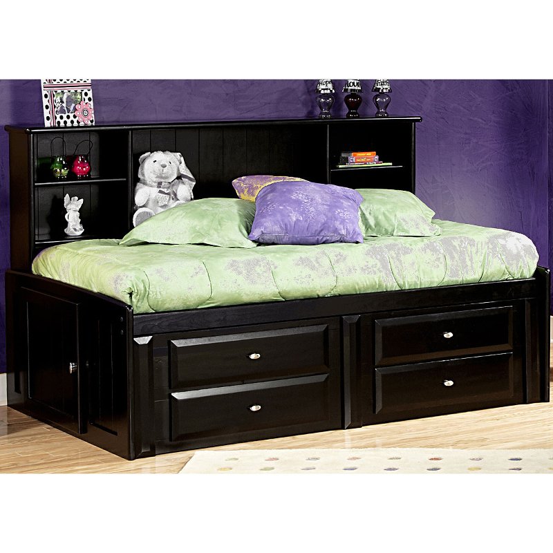 Contemporary Black Cherry Twin Storage, Black Twin Bed With Storage