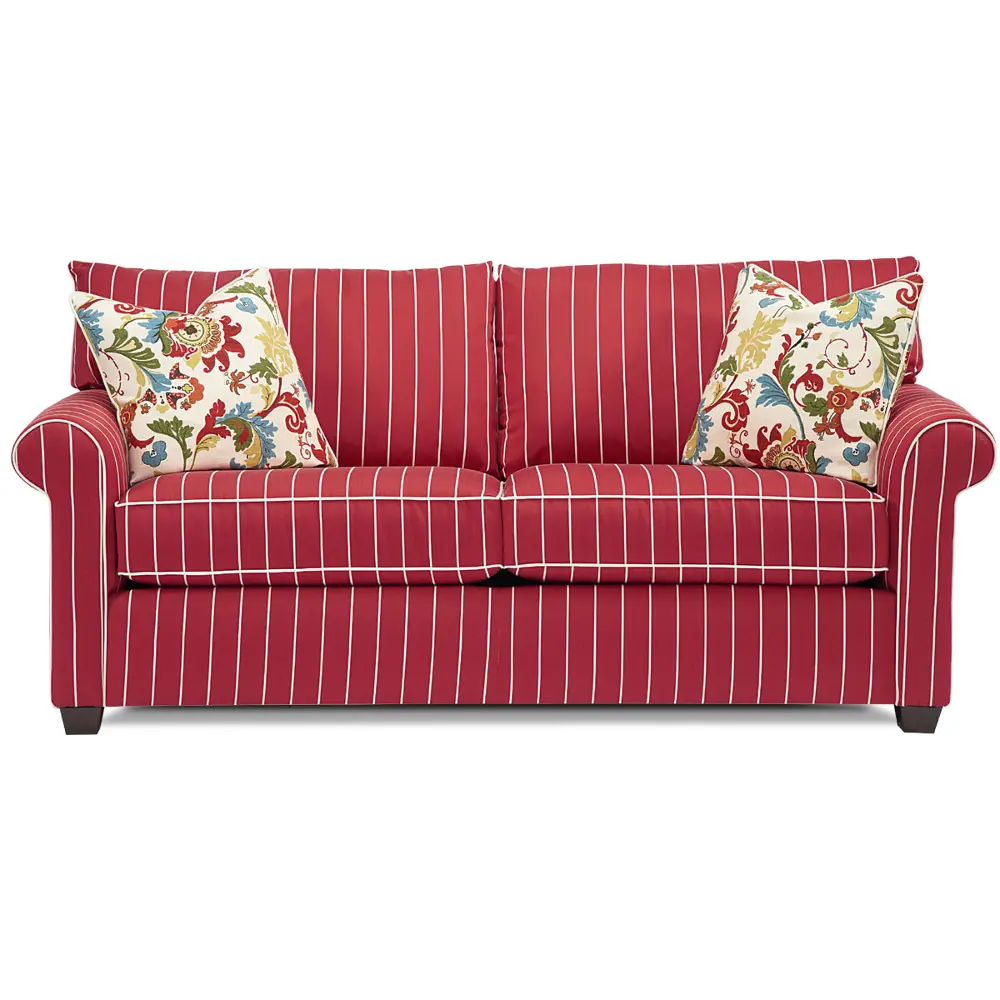 86 Inch Red Striped Upholstered Sofa-1