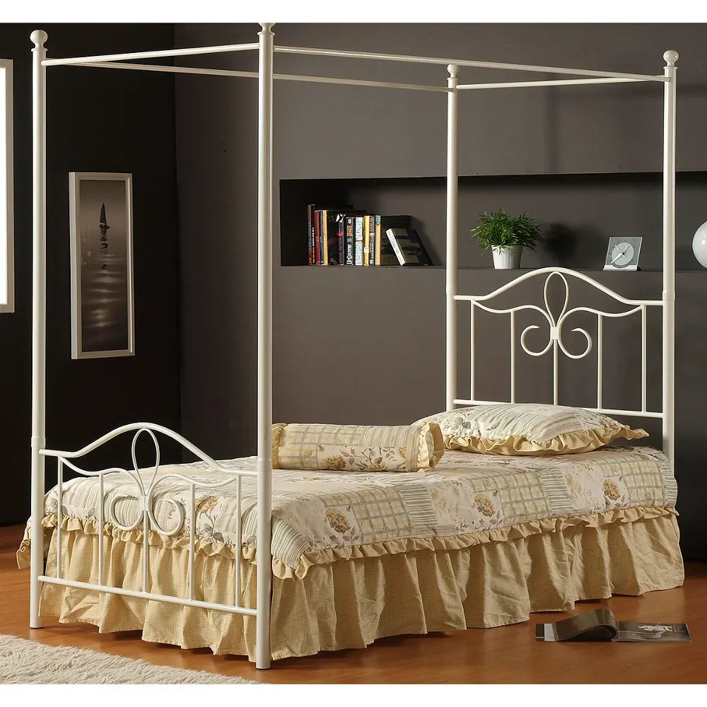 Off-White Cottage Metal Twin Canopy Bed - Westfield-1
