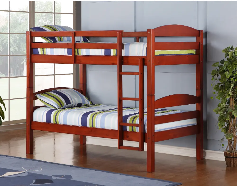 BWSTOTCH Cherry Solid Wood Twin-over-Twin Bunk Bed-1