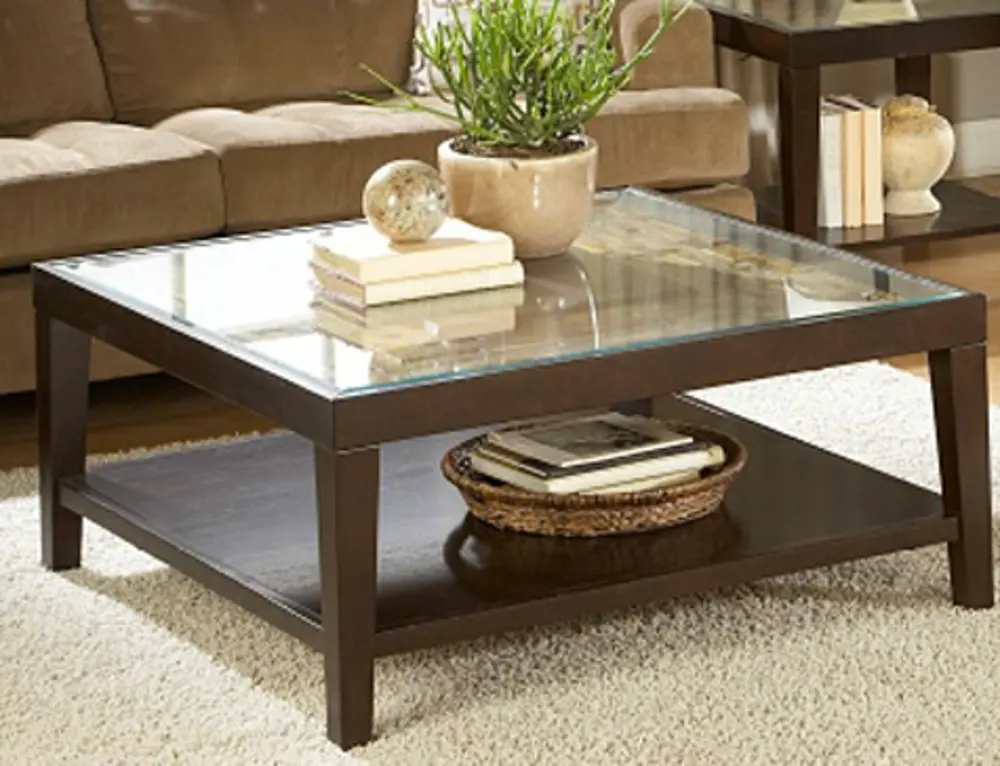 Merlot Square Glass Top Coffee Table - Vincent-1
