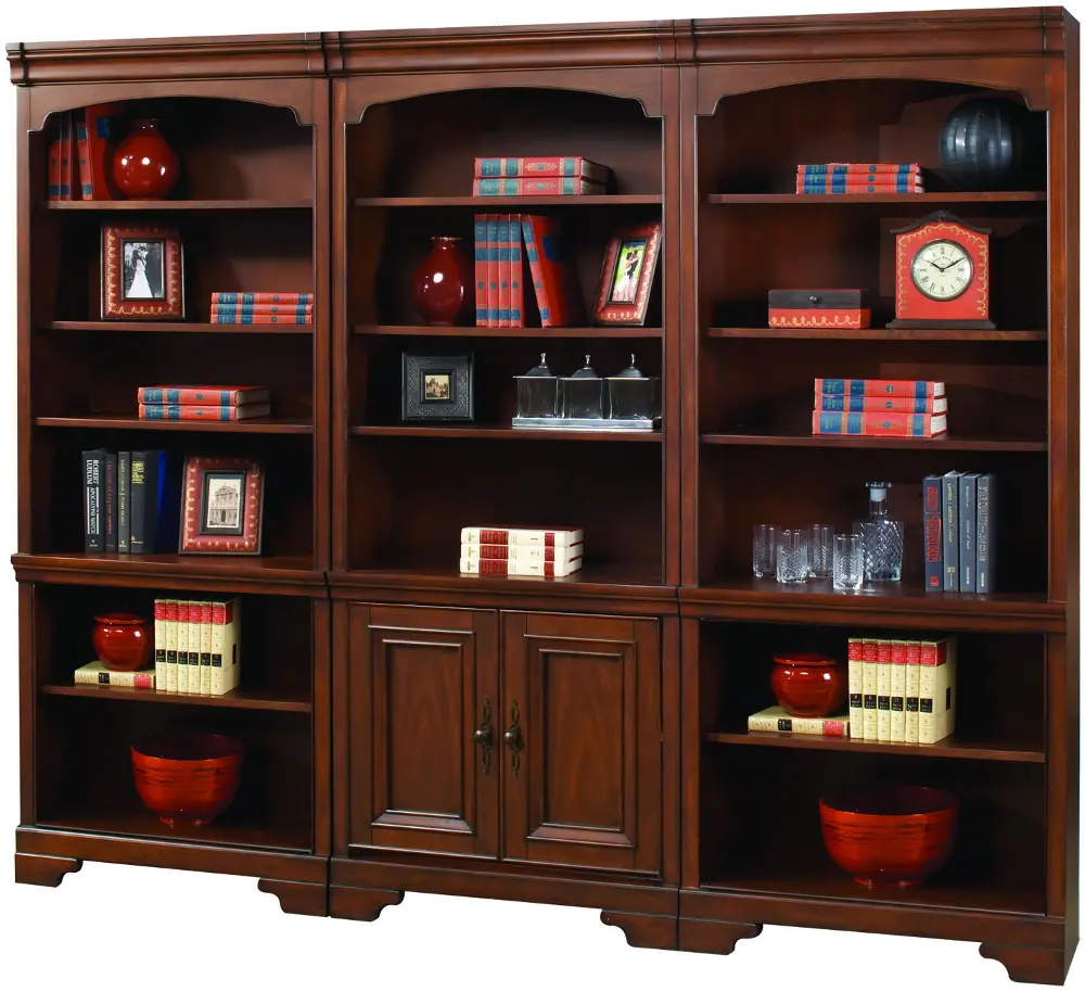 Richmond 3 Piece Cherry Brown Bookcase Wall-1