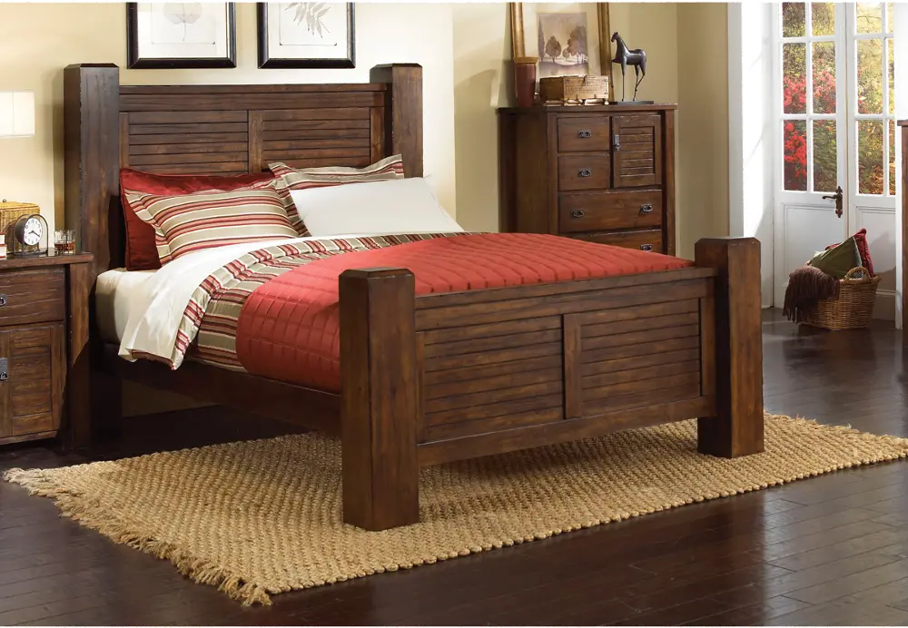 Casual Rustic Dark Pine Queen Bed - Trestlewood -1