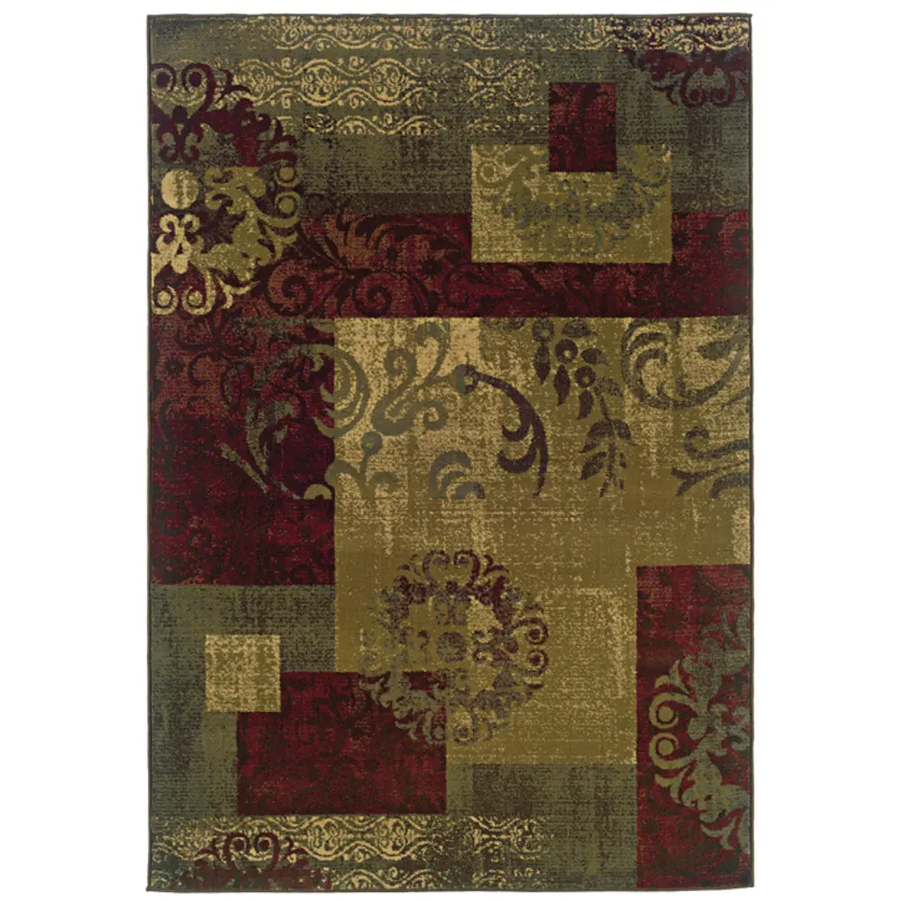 5 x 8 Medium Red, Green, and Gold Area Rug - Tybee-1