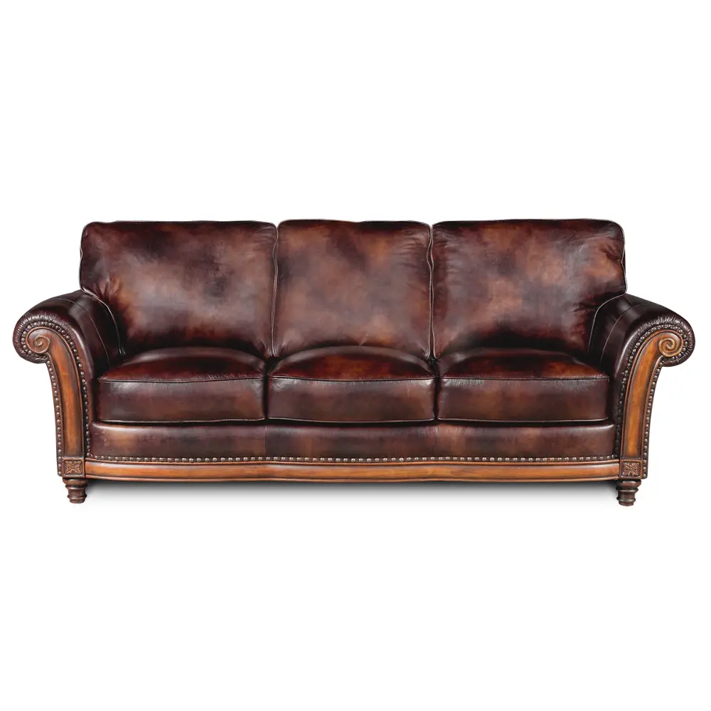 Classic Traditional Brown Leather Sofa - Toberlone-1
