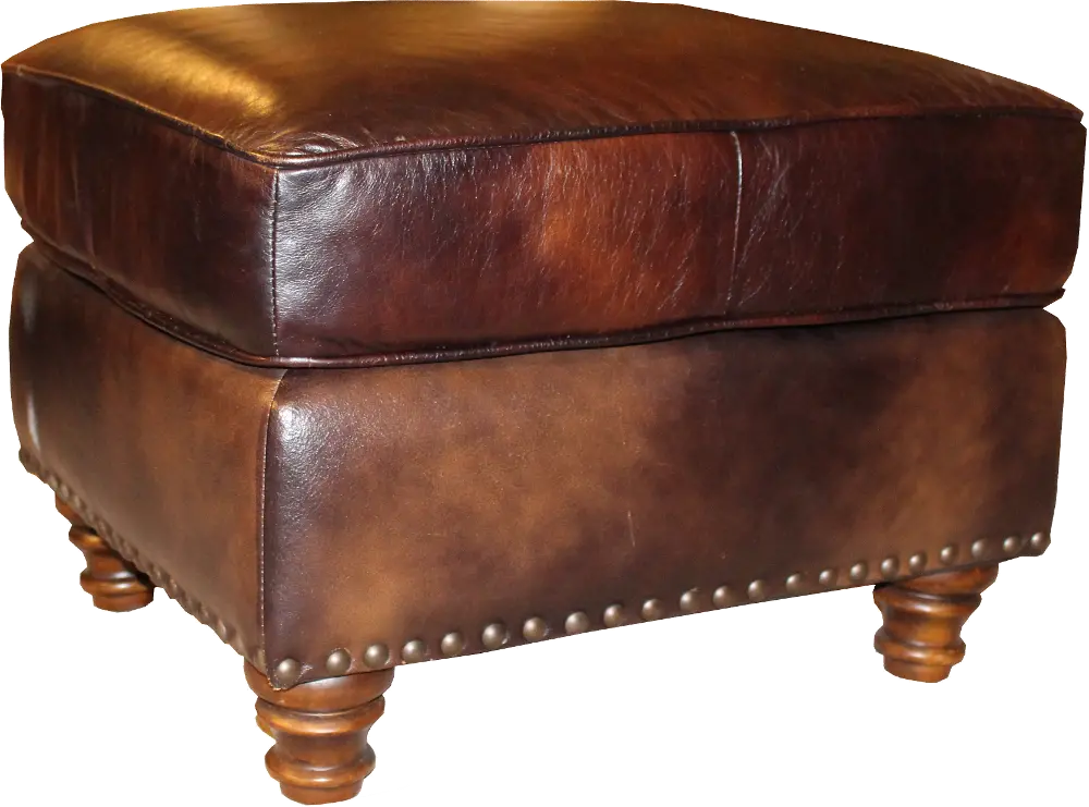Classic Traditional Brown Leather Ottoman - Toberlone-1
