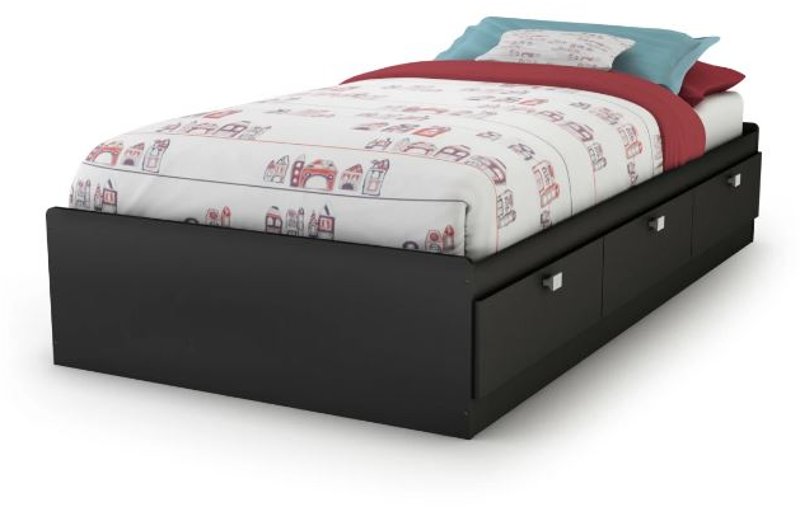 Contemporary Black Twin Storage Bed, Twin Bed With Storage Drawers And Headboard