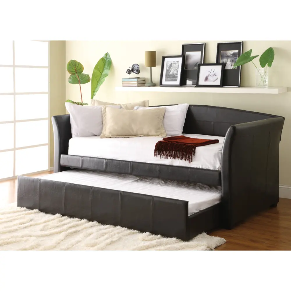 Dark Brown Upholstered Day Bed with Trundle - Ryan-1
