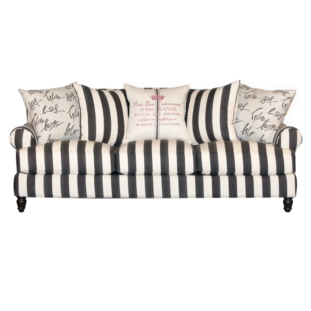 229-30/BEATTYLIN/SO 94 Inch Black and White Stripe Upholstered Sofa-1