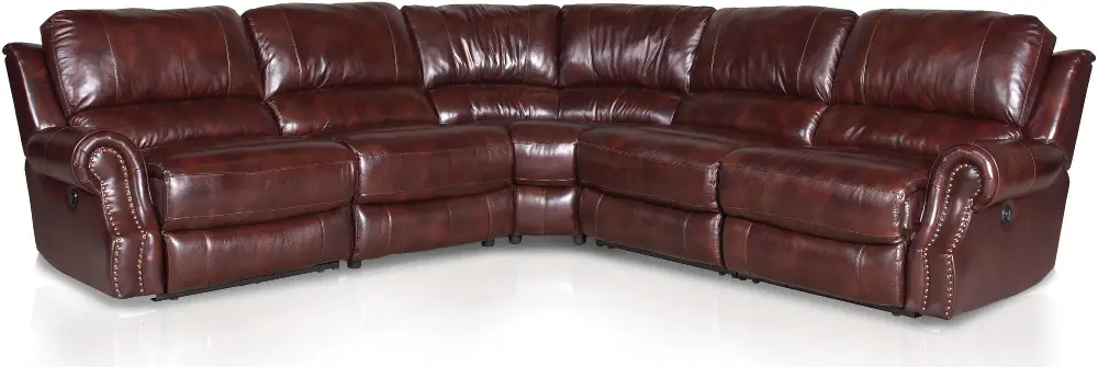Burgundy Leather-Match 6 Piece Console Sectional - Madison Collection-1