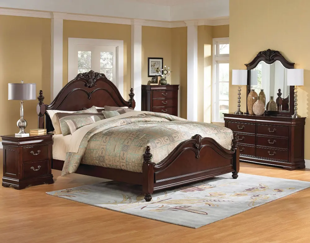 Brown Cherry Traditional 5 Piece King Bedroom Set - Westchester -1