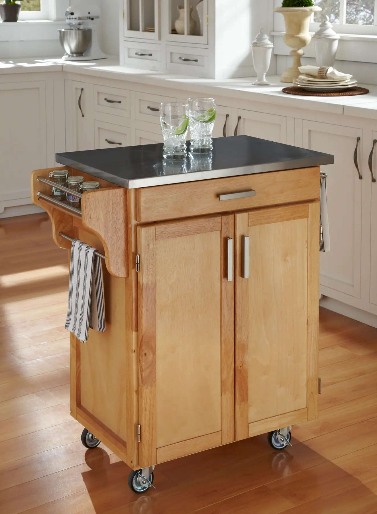 9001-0012 Natural Kitchen Cart with Stainless Steel Top - Cr sku 9001-0012