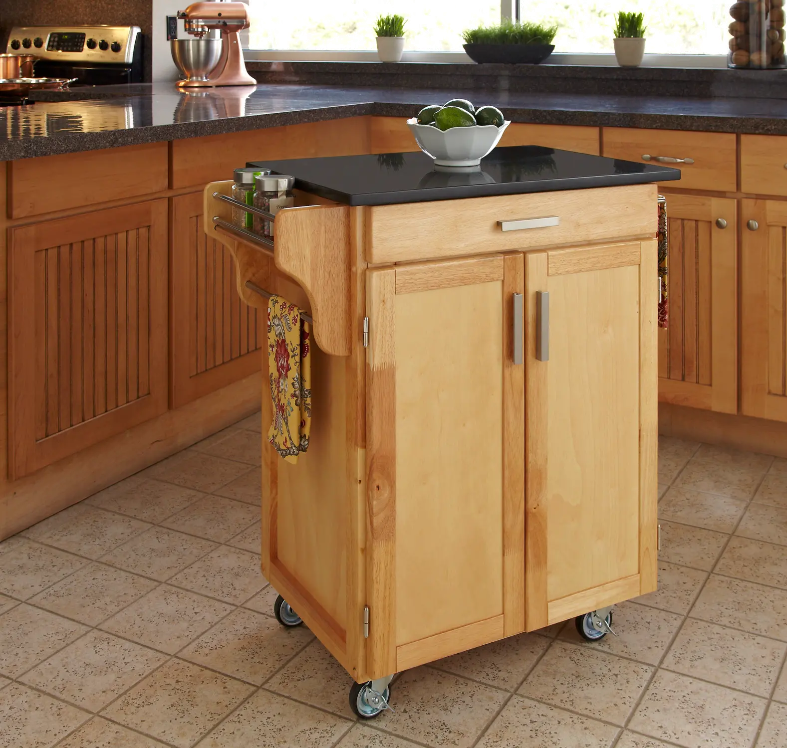 Natural Kitchen Cart with Black Granite Top - Create-a-Cart