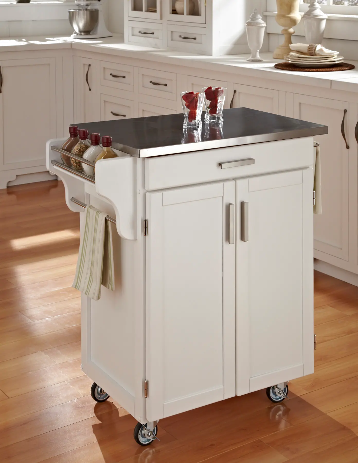 9001-0022 White Kitchen Cart with Stainless Steel Top - Crea sku 9001-0022