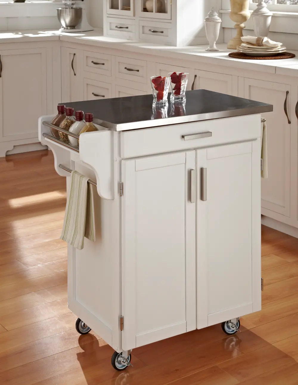9001-0022 White Kitchen Cart with Stainless Steel Top - Create-a-Cart-1