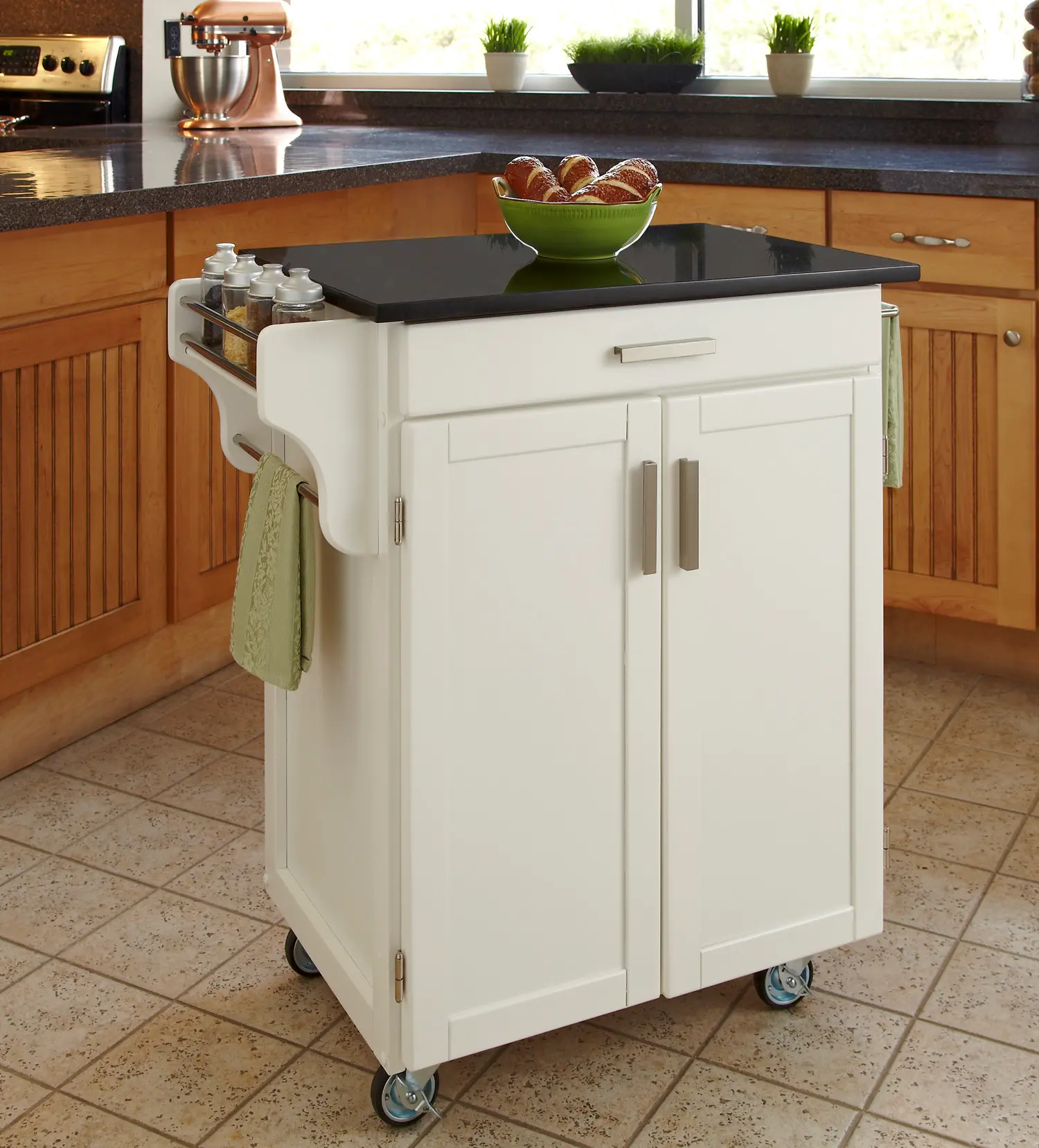9001-0024 White Kitchen Cart with Black Granite Top - Create sku 9001-0024