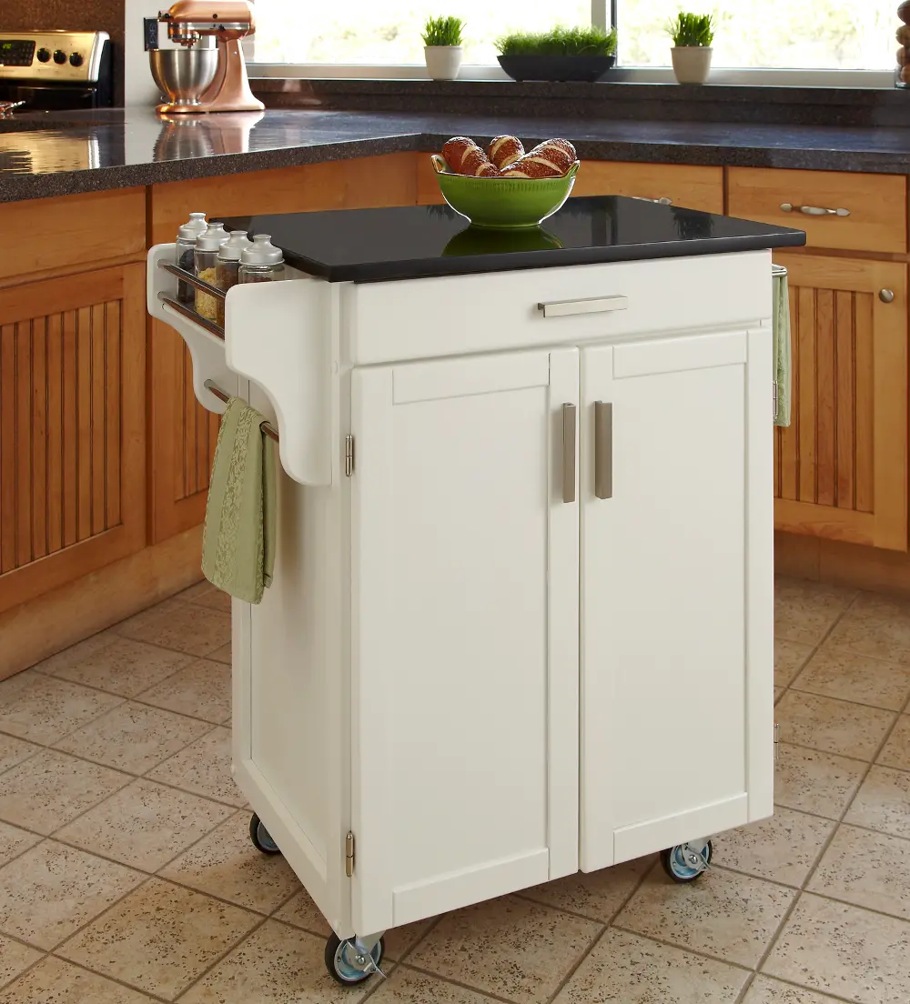 9001-0024 White Kitchen Cart with Black Granite Top - Create-a-Cart-1