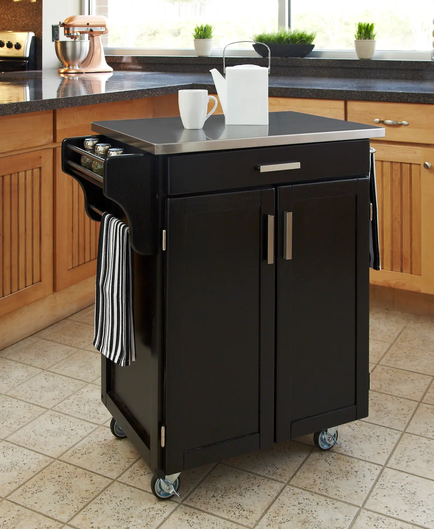 9001-0042 Black Kitchen Cart with Stainless Steel Top - Crea sku 9001-0042