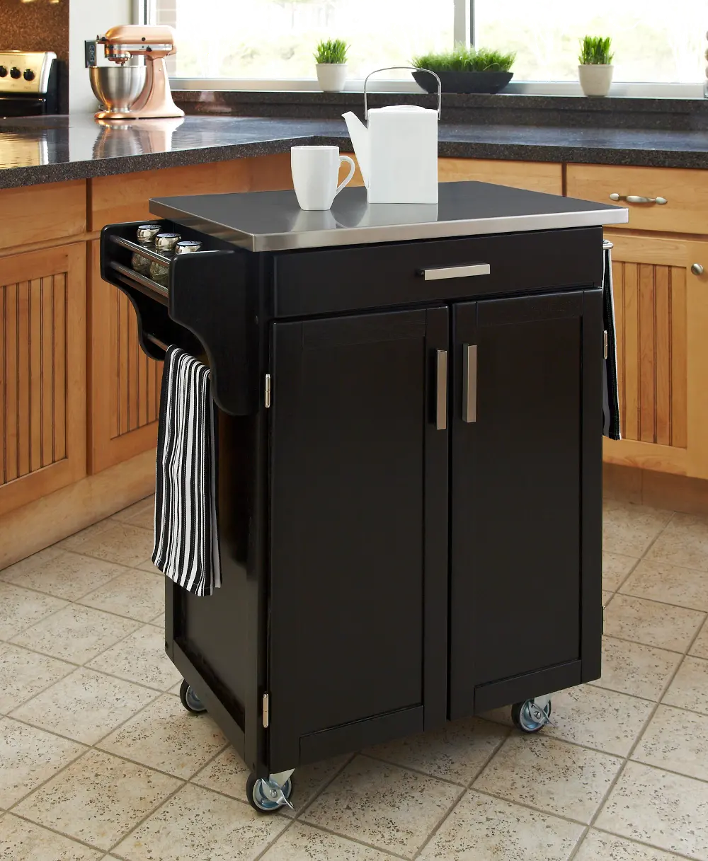 9001-0042 Black Kitchen Cart with Stainless Steel Top - Create-a-Cart-1