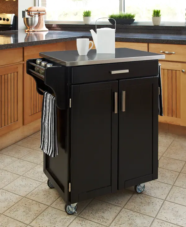Black Kitchen Cart With Stainless Steel Top Create A Rc Willey Black Kitchen Cart With Stainless Steel, Adelle A Cart Kitchen Island With Stainless Steel Top