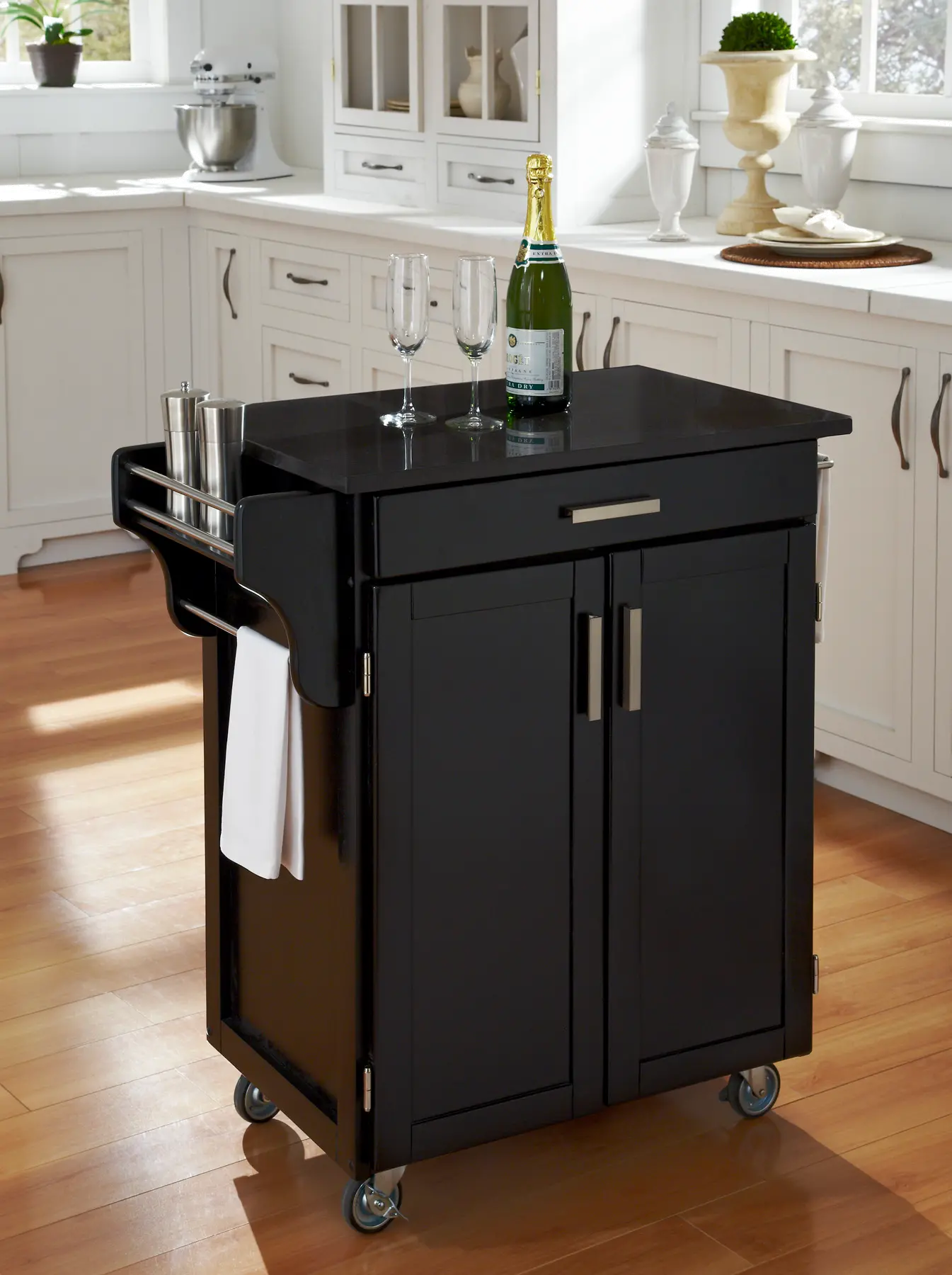 Black Kitchen Cart with Natural Wood Top - Create-a-Cart