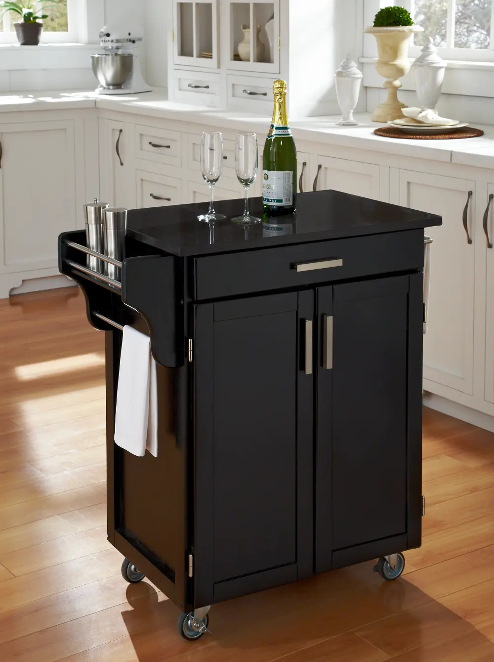 9001-0044 Black Kitchen Cart with Natural Wood Top - Create-a-Cart-1