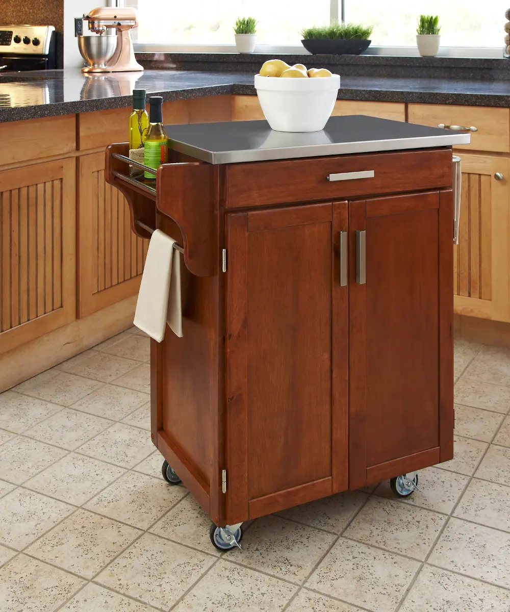 9001-0062 Medium Brown Kitchen Cart with Stainless Steel Top - Create-a-Cart-1