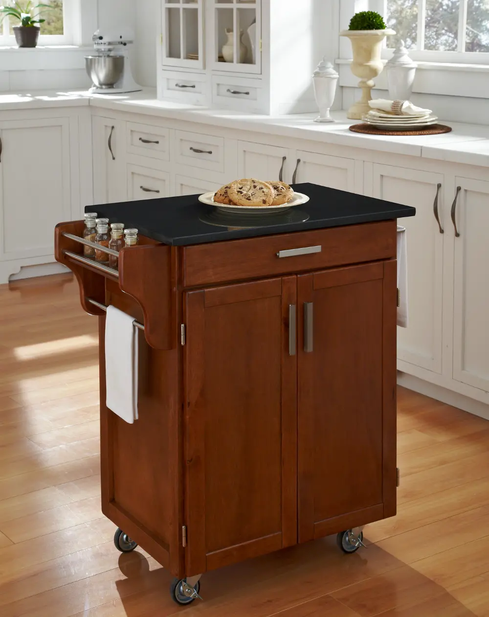 9001-0064 Medium Brown Kitchen Cart with Black Granite Top - Create-a-Cart-1